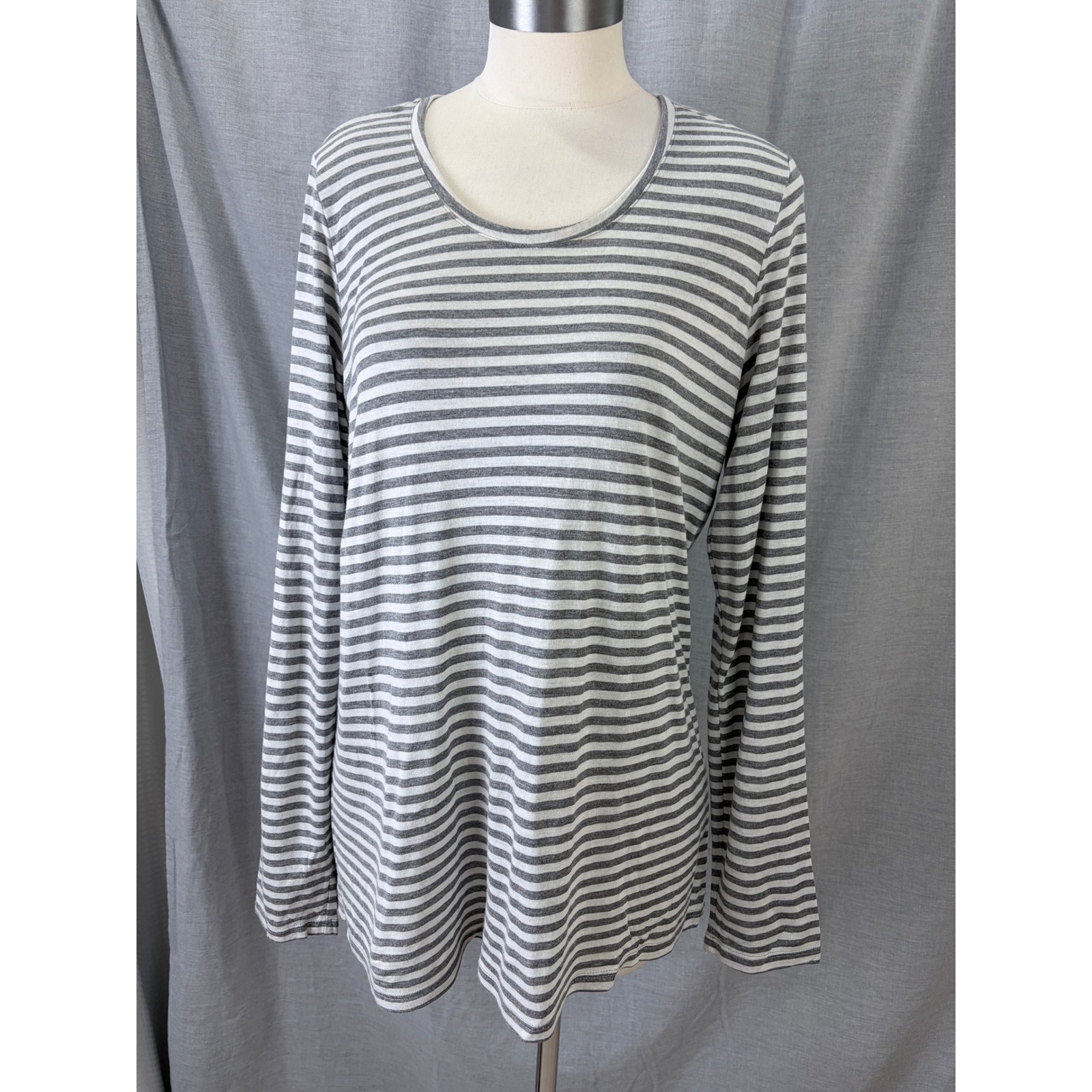 Eileen Fisher Womens Micromodal Cashmere Striped Long Sleeve Top Grey White Xl